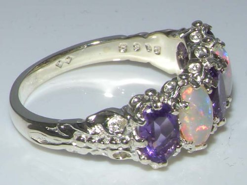 Amethyst and Opal Sterling Silver Eternity Ring, Size 6.75