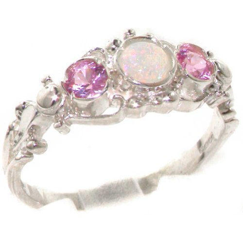Opal and Pink Tourmaline Sterling Silver Womens Ring