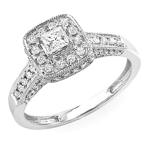 0.85ctw Princess & Round Diamond Halo Engagement Ring