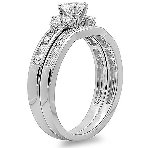 1.10 CTW Round White Diamond Engagement Ring Set