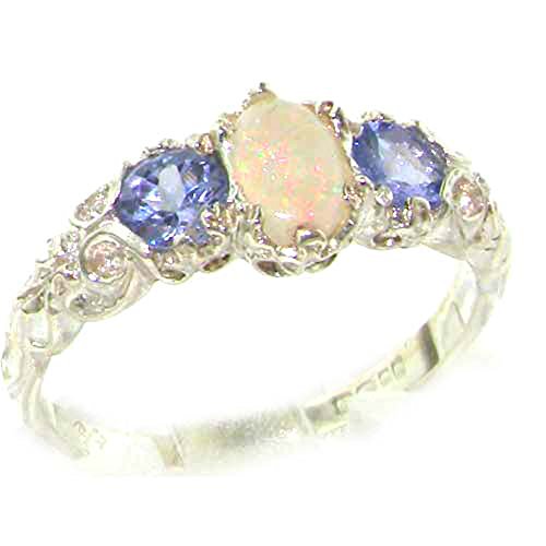 Natural Opal & Tanzanite Sterling Silver Promise Ring - 6.5