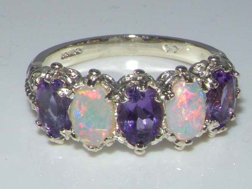 Amethyst and Opal Sterling Silver Eternity Ring, Size 6.75