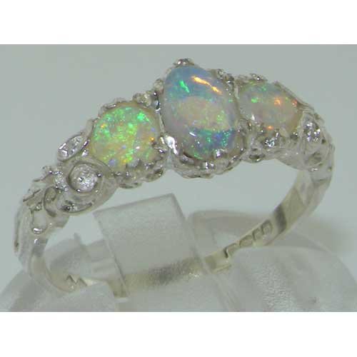 Natural Opal Sterling Silver Anniversary Ring - Size 7.25