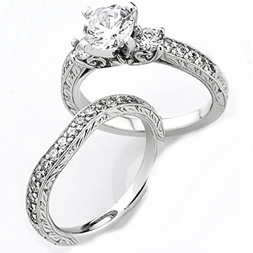 Diamond 3 Stone Bridal Ring Set, White Gold