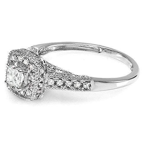 0.85ctw Princess & Round Diamond Halo Engagement Ring