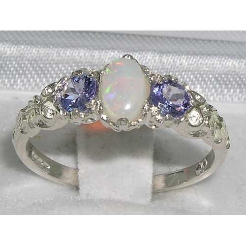 Natural Opal & Tanzanite Sterling Silver Promise Ring - 6.5