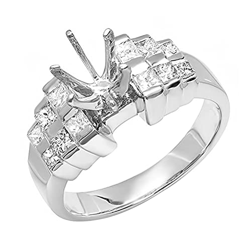 White Diamond Princess Semi Mount Engagement Ring 14K