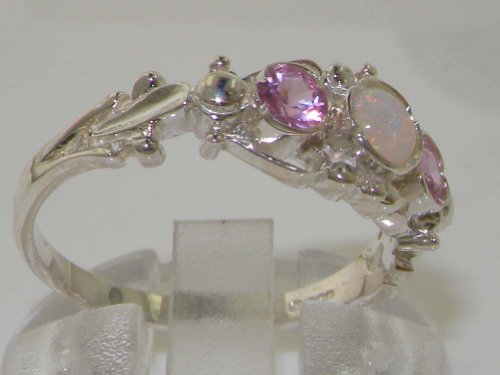 Opal and Pink Tourmaline Sterling Silver Womens Ring