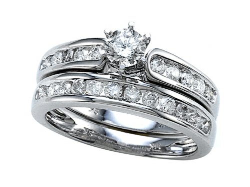 14k White Gold Round Diamonds Wedding Ring Set