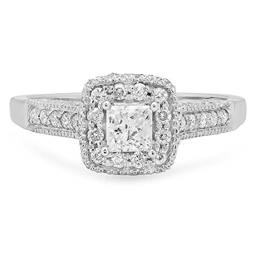 0.85ctw Princess & Round Diamond Halo Engagement Ring