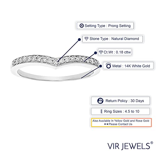 VIR JEWELS Diamond V Shape Wedding Band, 14K White Gold, Size 7