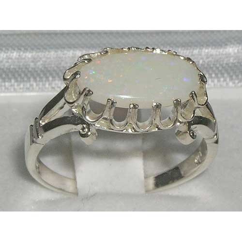 925 Sterling Silver Opal Solitaire Ring - Size 6