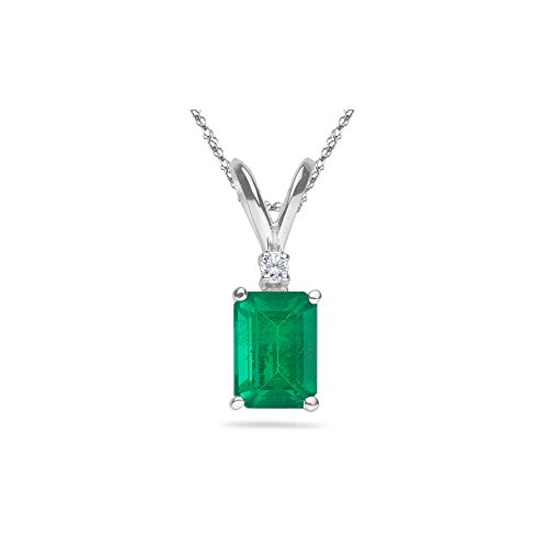 Natural Emerald Cut Diamond Accented Solitaire Pendant White Gold
