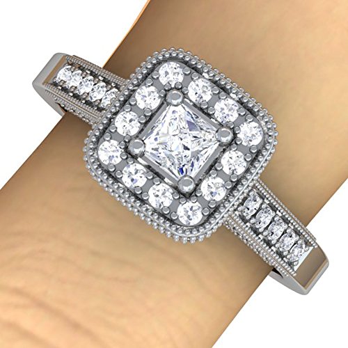 0.85ctw Princess & Round Diamond Halo Engagement Ring