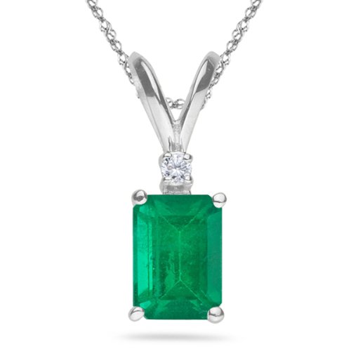 Natural Emerald Cut Diamond Accented Solitaire Pendant White Gold