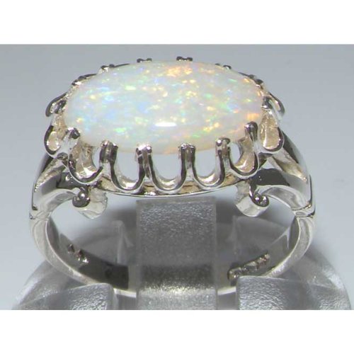 925 Sterling Silver Opal Solitaire Ring - Size 6