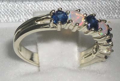 Elegant Opal & Sapphire Silver Eternity Ring - Size 6