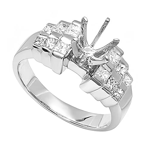White Diamond Princess Semi Mount Engagement Ring 14K