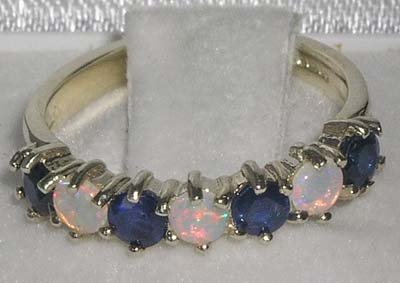 Elegant Opal & Sapphire Silver Eternity Ring - Size 6