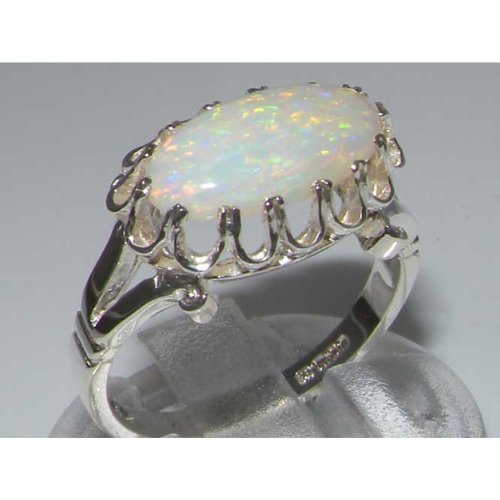 925 Sterling Silver Opal Solitaire Ring - Size 6