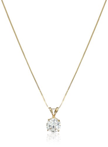 14k Yellow Gold Solitaire Cubic Zirconia Pendant Necklace