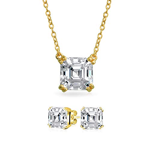 Royal Asscher Cut CZ Bridal Jewelry Set 14K Gold