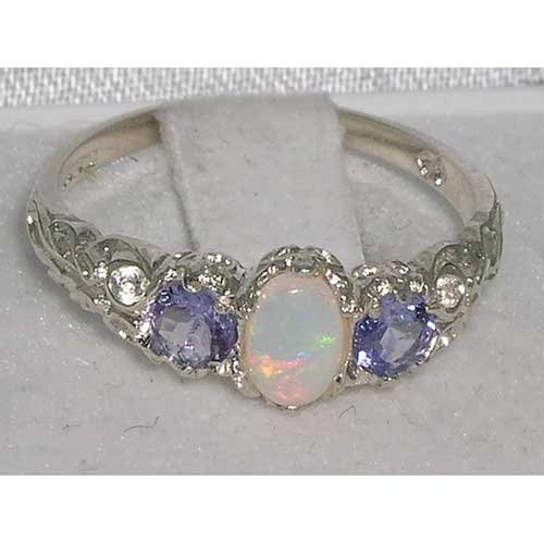 Natural Opal & Tanzanite Sterling Silver Promise Ring - 6.5
