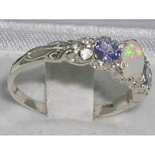 Natural Opal & Tanzanite Sterling Silver Promise Ring - 6.5