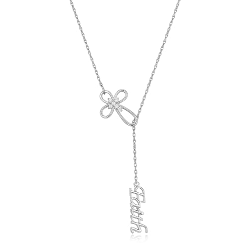 Faithful Loop Cross Y-Necklace, Sterling Silver Cubic Zirconia