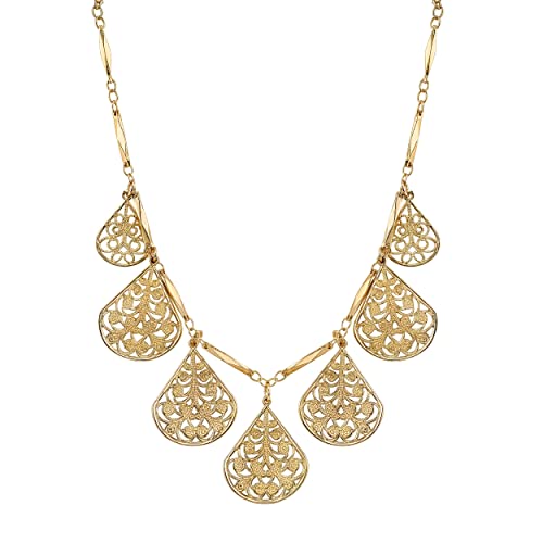 Gold-Tone Filigree Teardrop Adjustable Collar Necklace
