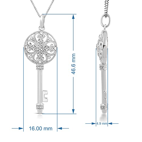 White Diamond Key Pendant Necklace, Sterling Silver, 18