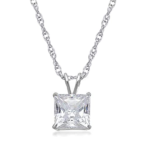 Princess Cut Cubic Zirconia Pendant Necklace, White Gold
