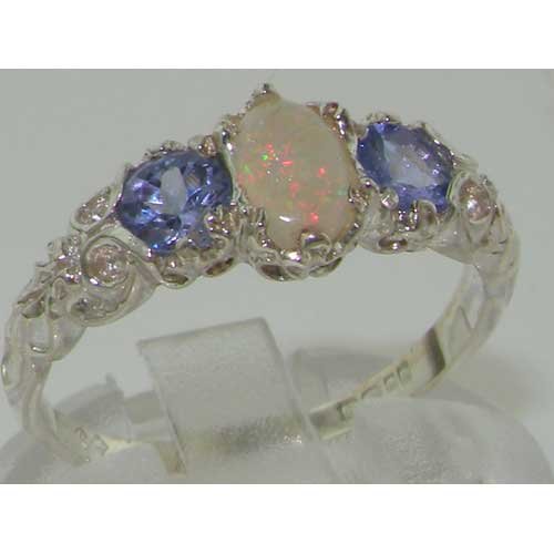 Natural Opal & Tanzanite Sterling Silver Promise Ring - 6.5