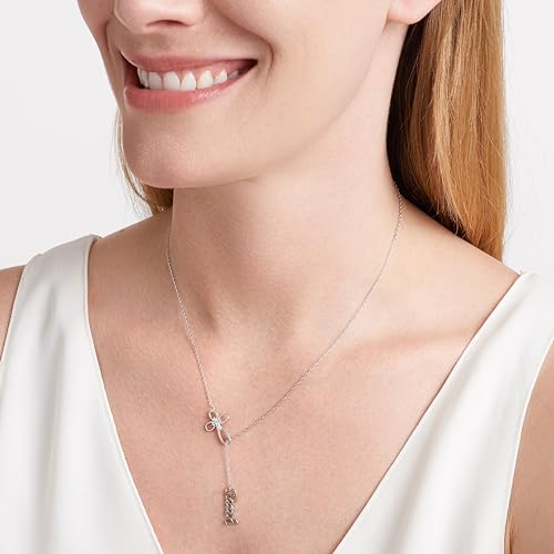 Faithful Loop Cross Y-Necklace, Sterling Silver Cubic Zirconia