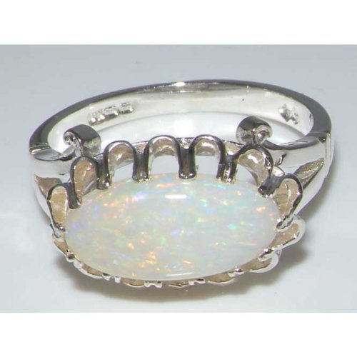 925 Sterling Silver Opal Solitaire Ring - Size 6