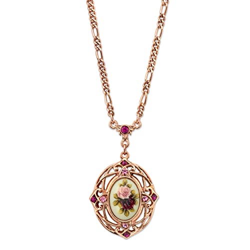 Rose Purple Crystal Flower Pendant Necklace - 1928 Jewelry