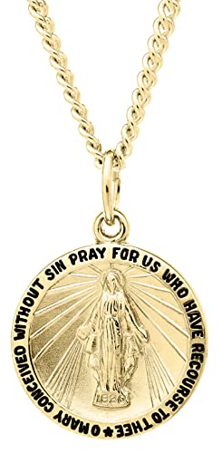 Gold-Filled Round Miraculous Medal Madonna Pendant Necklace