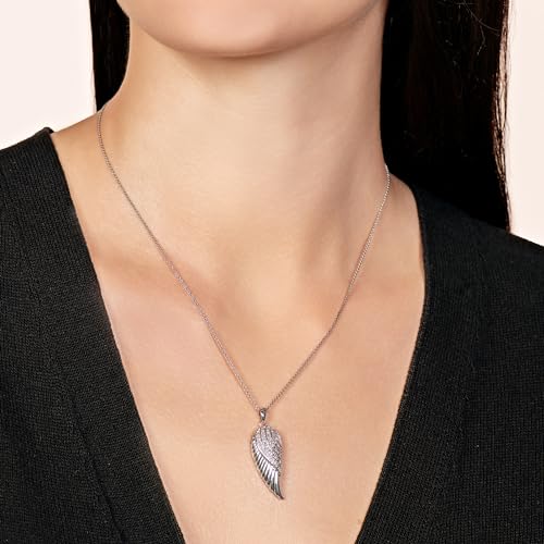 Sterling Silver Angel Wing Pendant with White Diamonds