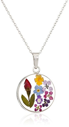 Pressed Flower Round Pendant Necklace in Sterling Silver