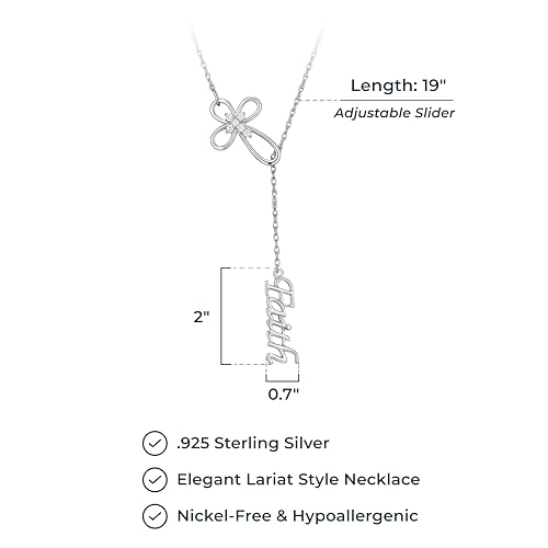 Faithful Loop Cross Y-Necklace, Sterling Silver Cubic Zirconia