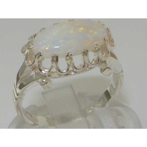 925 Sterling Silver Opal Solitaire Ring - Size 6