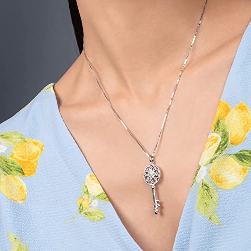 White Diamond Key Pendant Necklace, Sterling Silver, 18