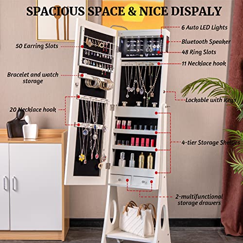 KEDLAN Bluetooth Jewelry Armoire with Lighted Mirror & Storage