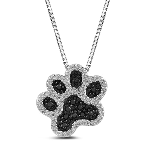 Sterling Silver Black & White Diamond Dog Paw Necklace