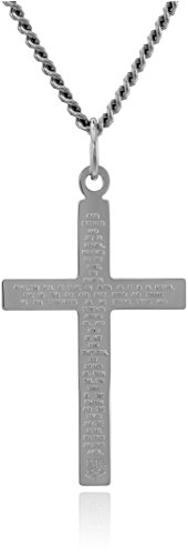 Men's Sterling Silver Polished Cross with Lord's Prayer