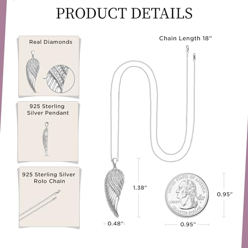 Sterling Silver Angel Wing Pendant with White Diamonds