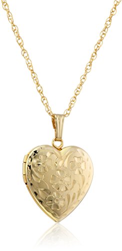 14k Yellow Gold Heart Locket with Engraved Flowers