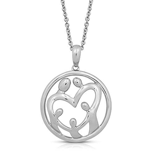 Silver Family Pendant Necklace with Parent and Three Children