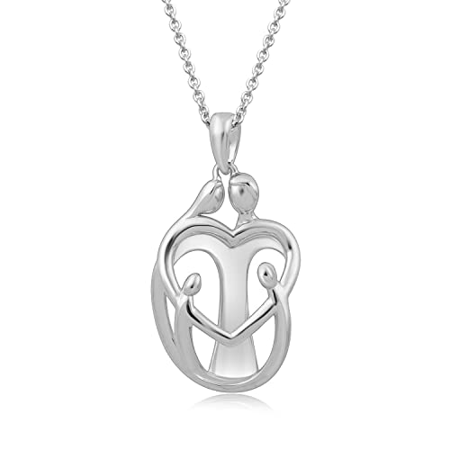 Family Heart Pendant Necklace: Sterling Silver, 18" Chain