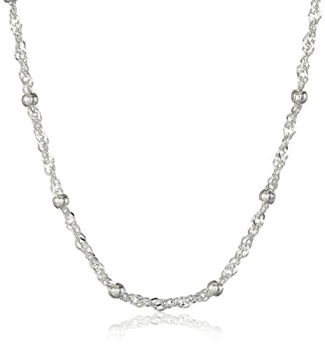 Women's Sterling Silver Bead Chain Station Necklace, 20